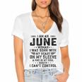 I Am An June Woman I Was Born With My Heart On My Sleeve V2 Women's Jersey Short Sleeve Deep V-Neck Tshirt