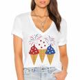 Memorial Day 4Th Of July Holiday Patriotic Ice Cream Women's Jersey Short Sleeve Deep V-Neck Tshirt