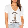 One Cat Short Of Crazy Women's Jersey Short Sleeve Deep V-Neck Tshirt