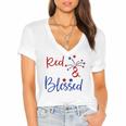 Red White Blessed 4Th Of July Cute Patriotic America Women's Jersey Short Sleeve Deep V-Neck Tshirt
