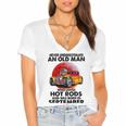 September Old Man Loves Hot Rods Never Underestimate An Old Man Who Loves Hot Rods And Was Born In Women's Jersey Short Sleeve Deep V-Neck Tshirt