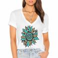 Turquoise Rodeo Decor Graphic Sunflower Women's Jersey Short Sleeve Deep V-Neck Tshirt