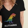 Allysaurus Dinosaur In Rainbow Flag For Ally Lgbt Pride Women's Jersey Short Sleeve Deep V-Neck Tshirt