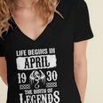 April 1930 Birthday Life Begins In April 1930 Women's Jersey Short Sleeve Deep V-Neck Tshirt