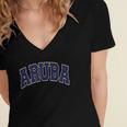 Aruba Varsity Style Navy Blue Text Women's Jersey Short Sleeve Deep V-Neck Tshirt