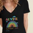 Auntie Of The Birthday Girl Rainbow Theme Matching Family Women's Jersey Short Sleeve Deep V-Neck Tshirt