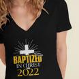 Baptized In Christ 2022 Christian Tee Baptism Faith Women's Jersey Short Sleeve Deep V-Neck Tshirt