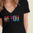 Be You Lgbt Flag Gay Pride Month Transgender Rainbow Lesbian Women's Jersey Short Sleeve Deep V-Neck Tshirt