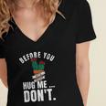 Before You Hug Me Dont Funny Not A Hugger Cactus Women's Jersey Short Sleeve Deep V-Neck Tshirt