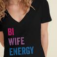 Bi Wife Energy Lgbtq Support Lgbt Lover Wife Lover Respect Women's Jersey Short Sleeve Deep V-Neck Tshirt