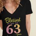 Blessed Birthday By God For 63 Years Old Happy To Me You Mom Women's Jersey Short Sleeve Deep V-Neck Tshirt