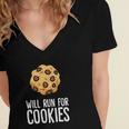 Chocolate Chip Cookie Lover Will Run For Cookies Women's Jersey Short Sleeve Deep V-Neck Tshirt