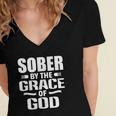 Christian Jesus Religious Saying Sober By The Grace Of God Women's Jersey Short Sleeve Deep V-Neck Tshirt