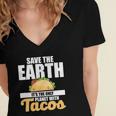 Cute & Funny Save The Earth Its The Only Planet With Tacos Women's Jersey Short Sleeve Deep V-Neck Tshirt