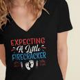 Expecting A Little Firecracker 4Th Of July Pregnancy Baby Women's Jersey Short Sleeve Deep V-Neck Tshirt