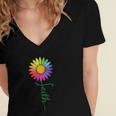Faith Cross Flower Rainbow Christian Gift Women's Jersey Short Sleeve Deep V-Neck Tshirt