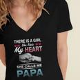 Family 365 There Is A Girl She Stole My She Calls Me Papa Women's Jersey Short Sleeve Deep V-Neck Tshirt