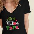 Family One In A Melon Papa Birthday Party Matching Family Women's Jersey Short Sleeve Deep V-Neck Tshirt