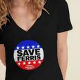 Ferris Buellers Day Off Save Ferris Badge Women's Jersey Short Sleeve Deep V-Neck Tshirt
