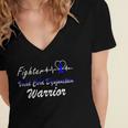 Fighter Vocal Cord Dysfunction Warrior Heartbeat Blue Ribbon Vcd Vocal Cord Dysfunction Awareness Women's Jersey Short Sleeve Deep V-Neck Tshirt