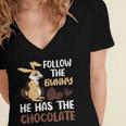 Follow The Bunny He Has Chocolate Women's Jersey Short Sleeve Deep V-Neck Tshirt