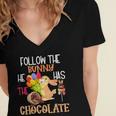 Follow The Bunny He Has Chocolate Women's Jersey Short Sleeve Deep V-Neck Tshirt