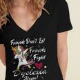 Friends Dont Let Friends Fight Dyslexia Alone Unicorn Grey Ribbon Dyslexia Dyslexia Awareness Women's Jersey Short Sleeve Deep V-Neck Tshirt