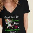 Friends Dont Let Friends Fight Glaucoma Alone Unicorn Green Ribbon Glaucoma Glaucoma Awareness Women's Jersey Short Sleeve Deep V-Neck Tshirt