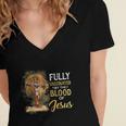 Fully Vaccinated By The Blood Of Jesus Cross Faith Christian Women's Jersey Short Sleeve Deep V-Neck Tshirt
