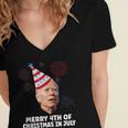 Funny Joe Biden Merry 4Th Of Christmas In July Usa Flag Women's Jersey Short Sleeve Deep V-Neck Tshirt