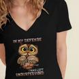 Funny Owl In My Defense I Was Left Unsupervised Bird Lover Women's Jersey Short Sleeve Deep V-Neck Tshirt