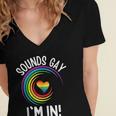 Gay Pride Sounds Gay Im In Men Women Lgbt Rainbow Women's Jersey Short Sleeve Deep V-Neck Tshirt