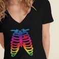 Gay Rainbow Pride Lgbt Halloween Skeleton Design Women's Jersey Short Sleeve Deep V-Neck Tshirt