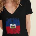 Haiti Flag Vintage Men Women Kids Haiti Women's Jersey Short Sleeve Deep V-Neck Tshirt