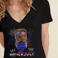 Happy 4Th Of July American Flag Shar Pei Sunglasses Women's Jersey Short Sleeve Deep V-Neck Tshirt