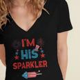 Im His Sparkler 4Th Of July Fireworks Matching Couples Women's Jersey Short Sleeve Deep V-Neck Tshirt
