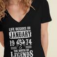 January 1974 Birthday Life Begins In January 1974 Women's Jersey Short Sleeve Deep V-Neck Tshirt