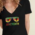 Juneteenth Sunglasses Black Pride Flag Fists Men Women Women's Jersey Short Sleeve Deep V-Neck Tshirt
