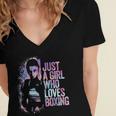 Just A Girl Who Loves Boxing Ink Splatter Women's Jersey Short Sleeve Deep V-Neck Tshirt