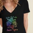 Just A Girl Who Loves Tigers Retro Vintage Rainbow Graphic Women's Jersey Short Sleeve Deep V-Neck Tshirt
