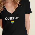 Lgbt Pride - Queer Af Rainbow Flag Heart Women's Jersey Short Sleeve Deep V-Neck Tshirt