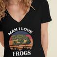 Man I Love Frogs Funny Retro Frog V2 Women's Jersey Short Sleeve Deep V-Neck Tshirt