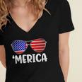 Merica Sunglasses 4Th Of July Boys Girls Men Women Usa Flag Women's Jersey Short Sleeve Deep V-Neck Tshirt
