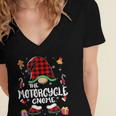 Motorcycle Gnome Buffalo Plaid Red 501 Shirt Women's Jersey Short Sleeve Deep V-Neck Tshirt