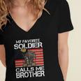 My Favorite Soldier Calls Me Brother Proud Army Bro Women's Jersey Short Sleeve Deep V-Neck Tshirt