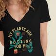 My Plants Are Rooting For Me Plant Funny Gift Women's Jersey Short Sleeve Deep V-Neck Tshirt