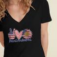 Peace Love America 4Th July Patriotic Sunflower Heart Sign Women's Jersey Short Sleeve Deep V-Neck Tshirt