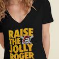 Pirates Raise The Jolly Roger Women's Jersey Short Sleeve Deep V-Neck Tshirt