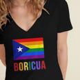 Puerto Rico Boricua Gay Pride Lgbt Rainbow Wepa Women's Jersey Short Sleeve Deep V-Neck Tshirt