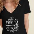 Raised On Sweet Tea And Country Musiccountry Music Women's Jersey Short Sleeve Deep V-Neck Tshirt